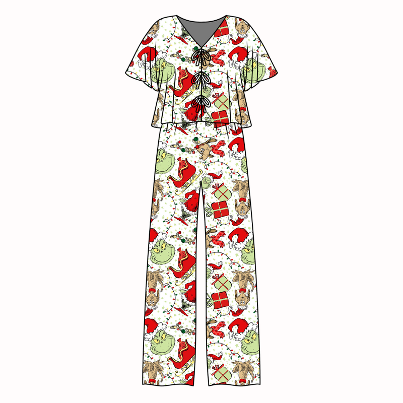 Mistle Toe & Mischief Lollipop Women's Front Tie Pants Set - Bamboo - Pre Order - Christmas Special