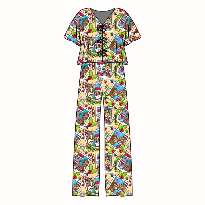 Paws & Claus Lollipop Women's Front Tie Pants Set - Bamboo - Pre Order - Christmas Special
