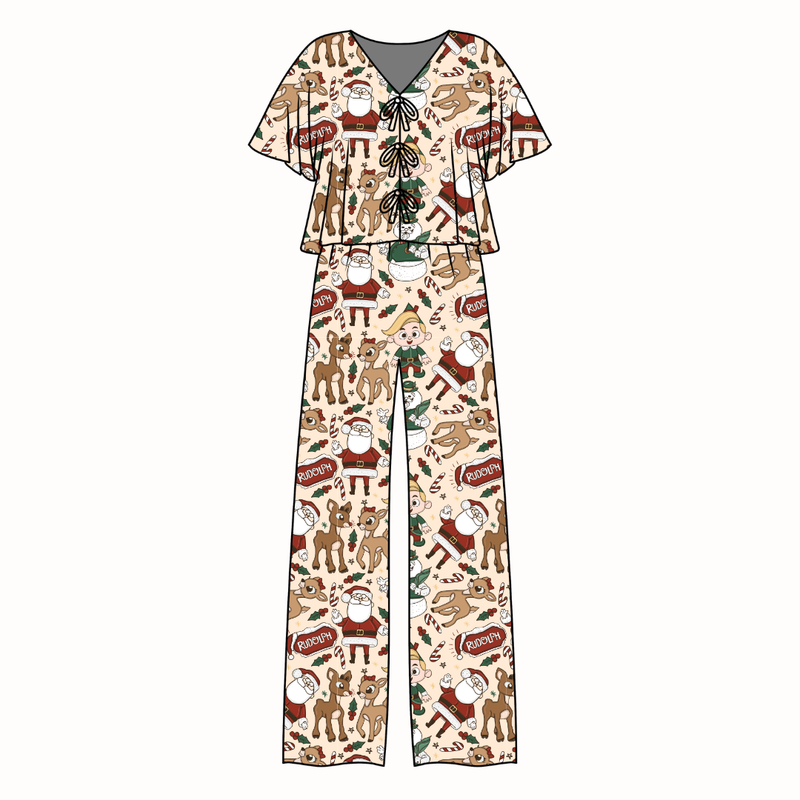 Red Nose Lollipop Women's Front Tie Pants Set - Bamboo - Pre Order - Christmas Special