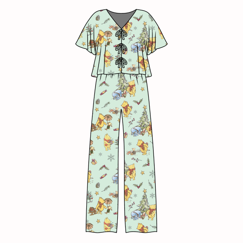 Woodland Christmas Wishes Lollipop Women's Front Tie Pants Set - Bamboo - Pre Order - Christmas Special