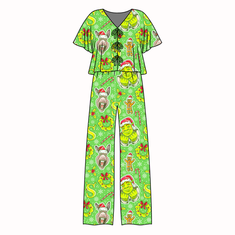 Swamp Bells Lollipop Women's Front Tie Pants Set - Bamboo - Pre Order - Christmas Special