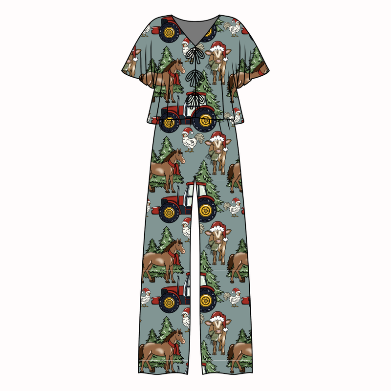 Farmhouse Christmas Lollipop Women's Front Tie Pants Set - Bamboo - Pre Order - Christmas Special