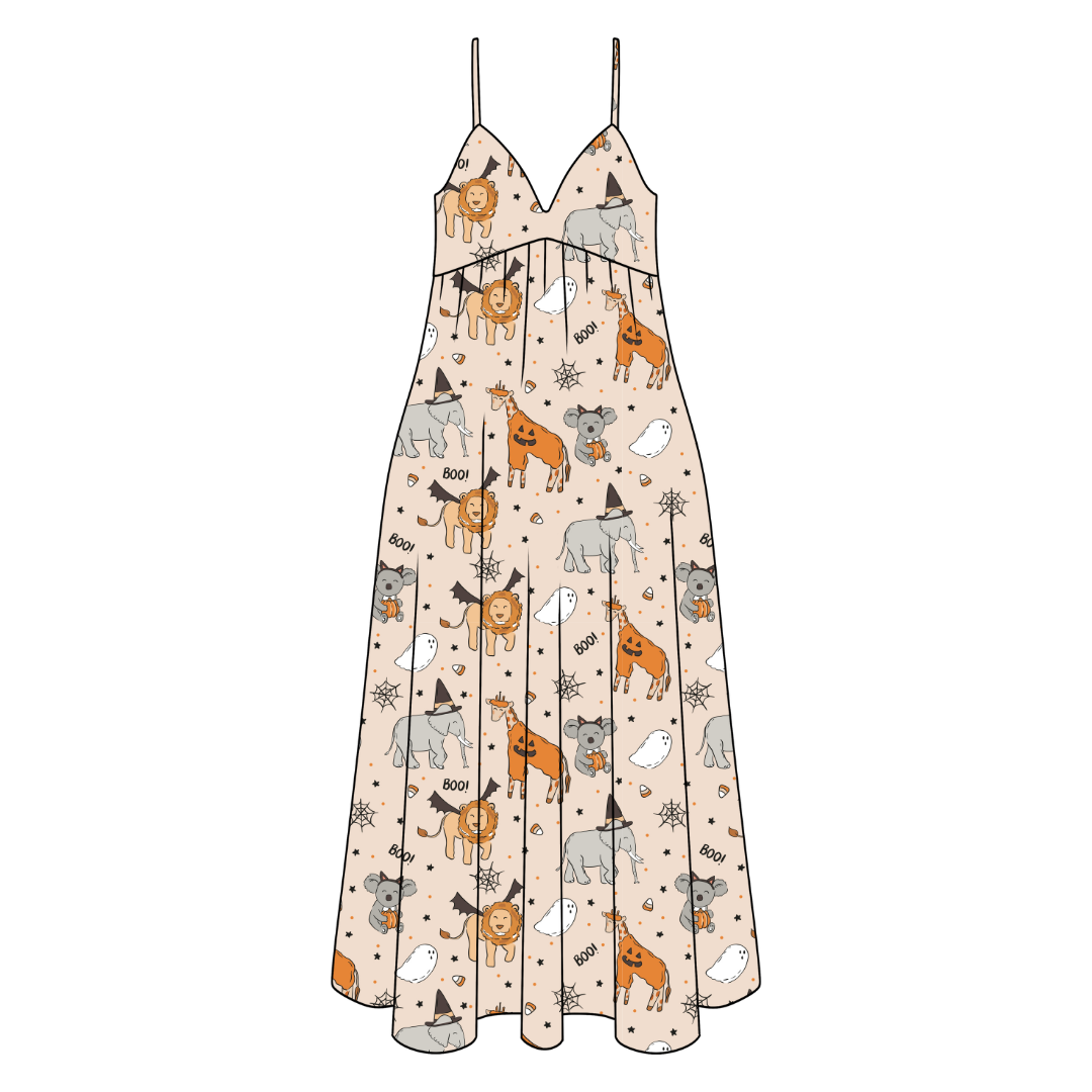 Boo At The Zoo Harper Women's Low Back Dress Bamboo - Pre Order