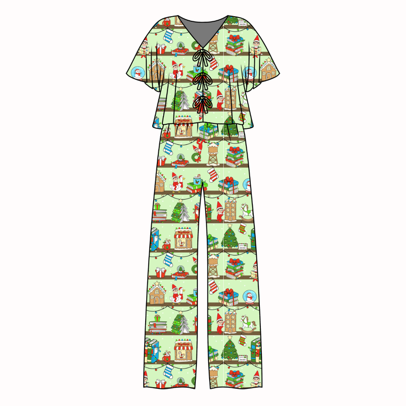 Holiday Hide & Seek Lollipop Women's Front Tie Pants Set - Bamboo - Pre Order - Christmas Special