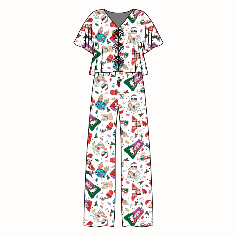Holiday Harmony Lollipop Women's Front Tie Pants Set - Bamboo - Pre Order - Christmas Special