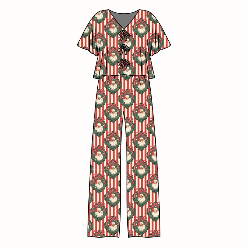 Candy Cane Lane Lollipop Women's Front Tie Pants Set - Bamboo - Pre Order - Christmas Special