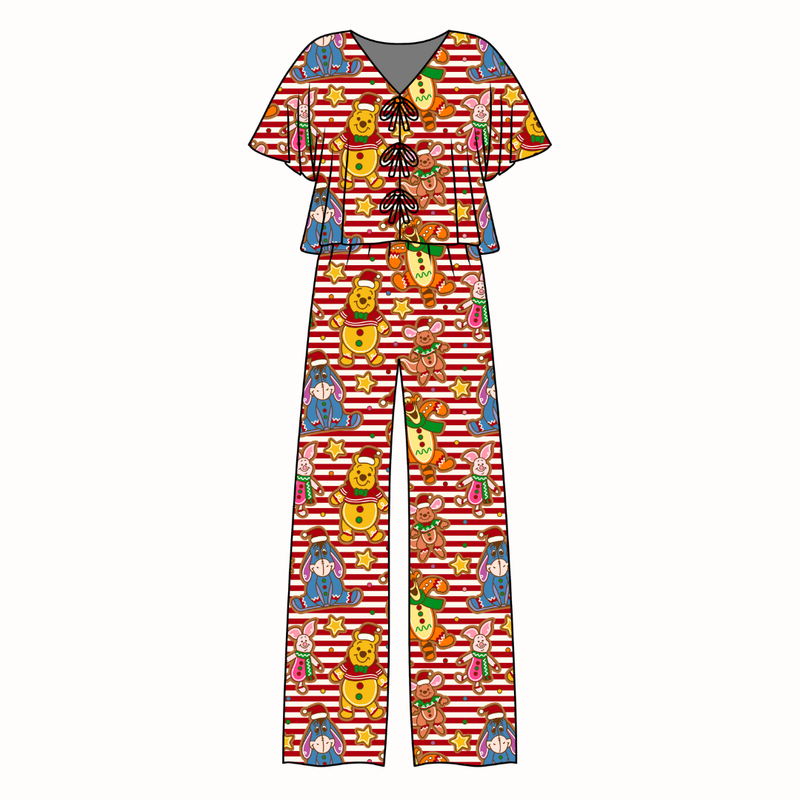 Hunny Acre Cookies Lollipop Women's Front Tie Pants Set - Bamboo - Pre Order - Christmas Special