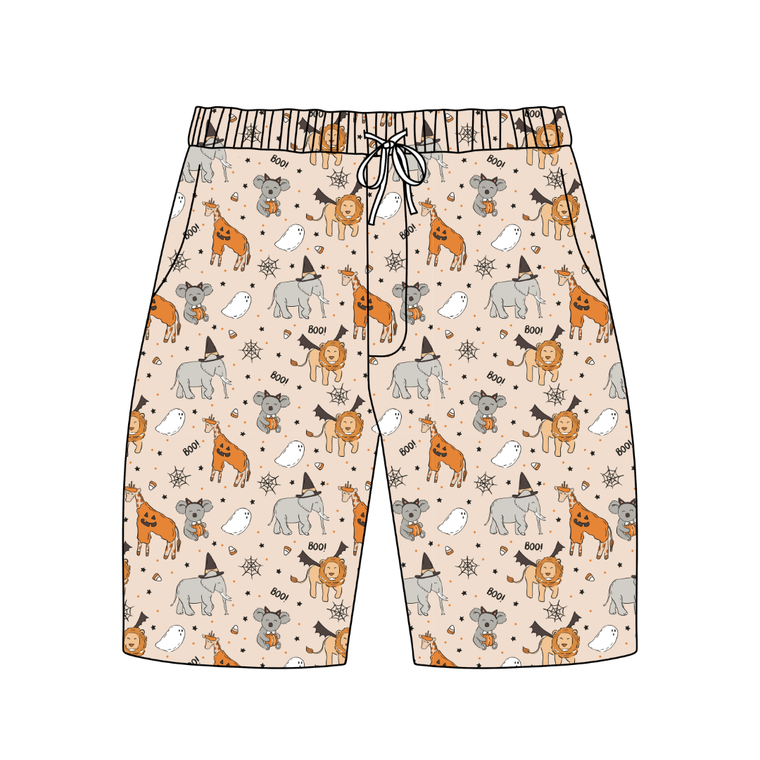 Boo At The Zoo Chill Extended Length Adult Pajama Bamboo Shorts - Pre Order
