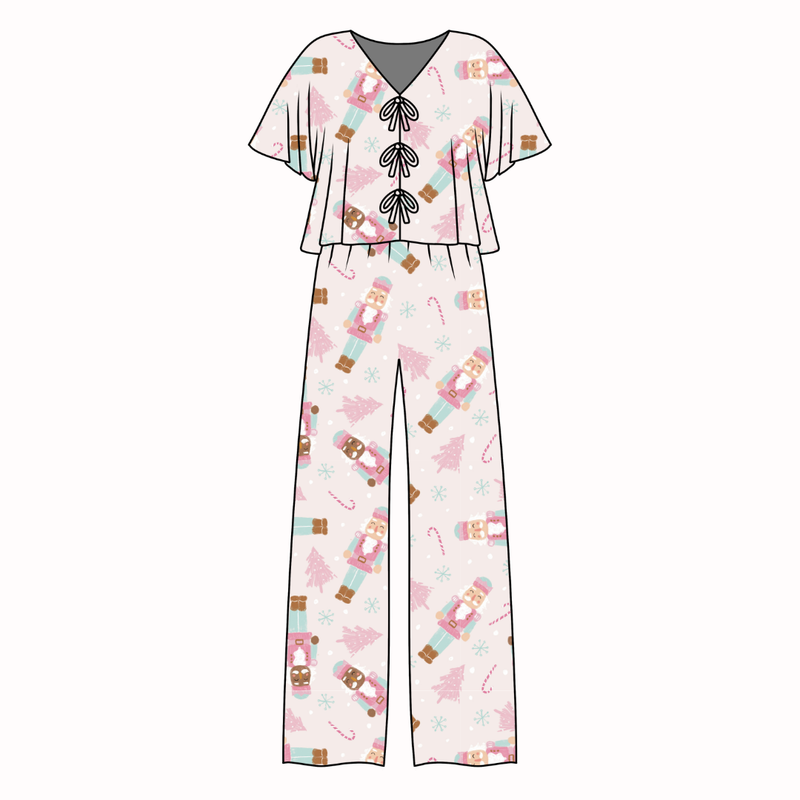 Sugarplum Lollipop Women's Front Tie Pants Set - Bamboo - Pre Order - Christmas Special