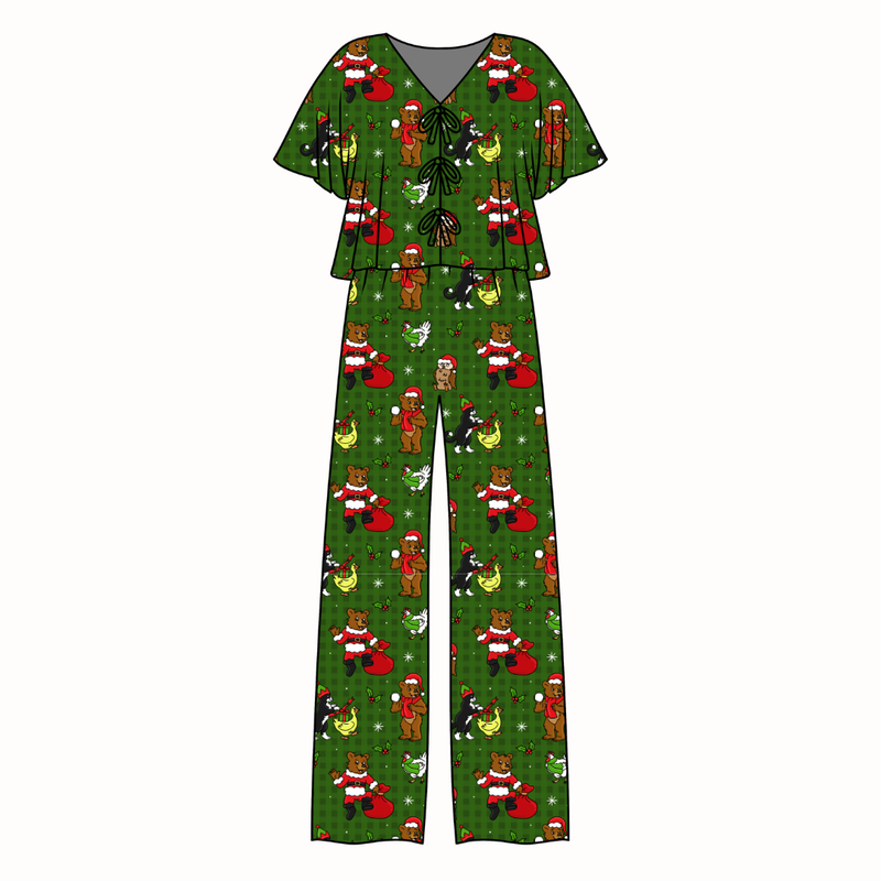 Cozy Cabin Christmas Lollipop Women's Front Tie Pants Set - Bamboo - Pre Order - Christmas Special