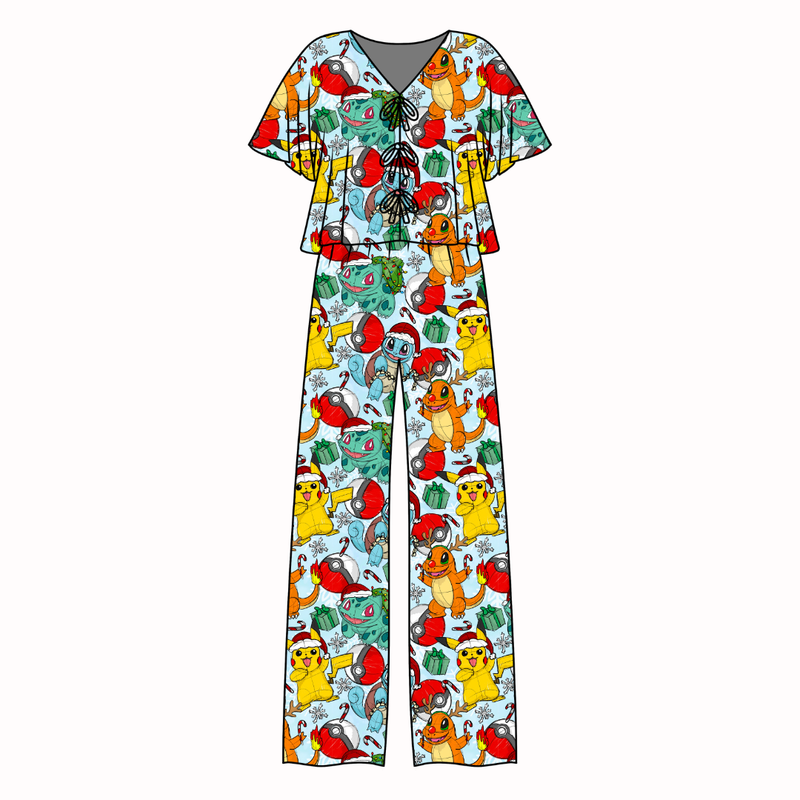Gotta Catch Christmas Lollipop Women's Front Tie Pants Set - Knit - Pre Order - Christmas Special