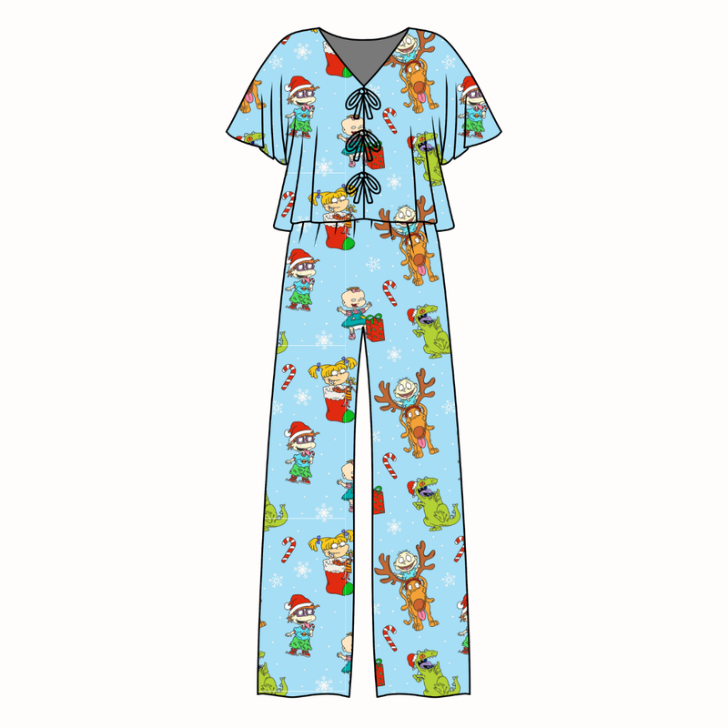 Holiday Parade Lollipop Women's Front Tie Pants Set - Bamboo - Pre Order - Christmas Special