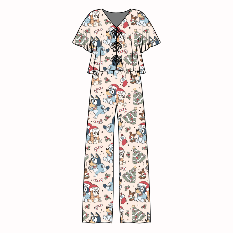 Heeler Holiday Lollipop Women's Front Tie Pants Set - Bamboo - Pre Order - Christmas Special