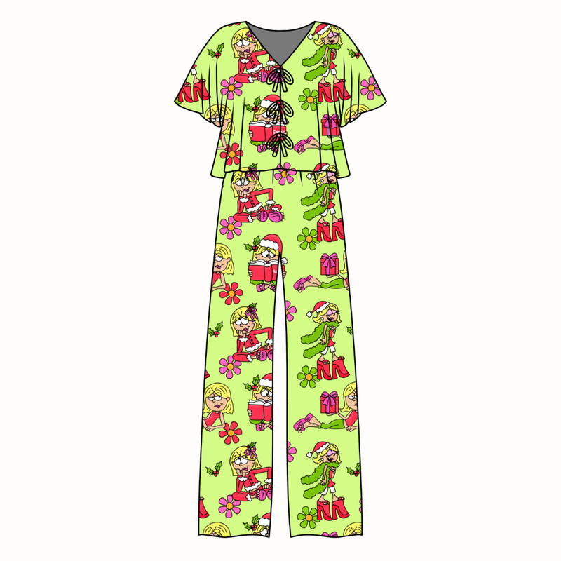 Merry Girl Era Lollipop Women's Front Tie Pants Set - Bamboo - Pre Order - Christmas Special