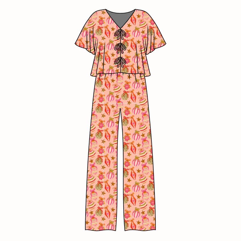Bubblegum Bells Lollipop Women's Front Tie Pants Set - Knit - Pre Order - Christmas Special