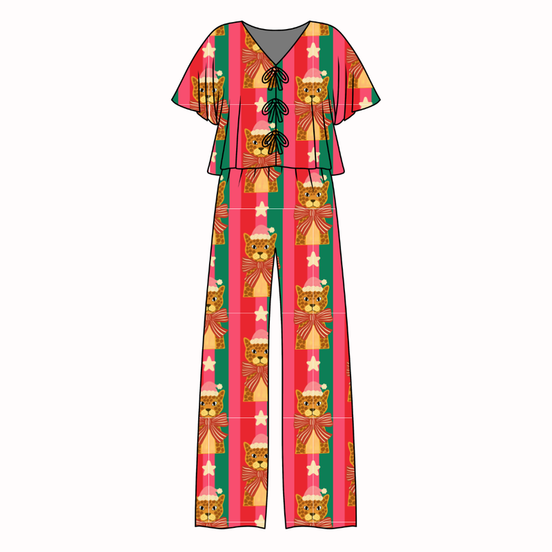 Festive & Fierce Lollipop Women's Front Tie Pants Set - Bamboo - Pre Order - Christmas Special