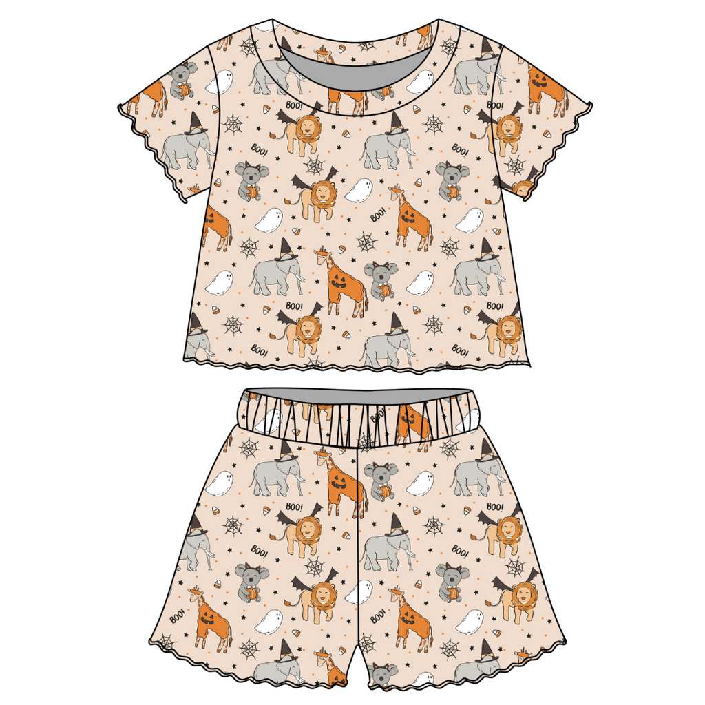 Boo At The Zoo - Orchid Ruffle Short Sleeve Short Set Bamboo - PRE ORDER
