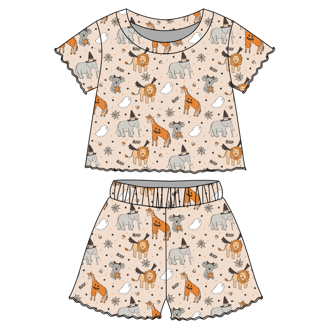 Boo At The Zoo - Orchid Ruffle Short Sleeve Short Set Bamboo - PRE ORDER