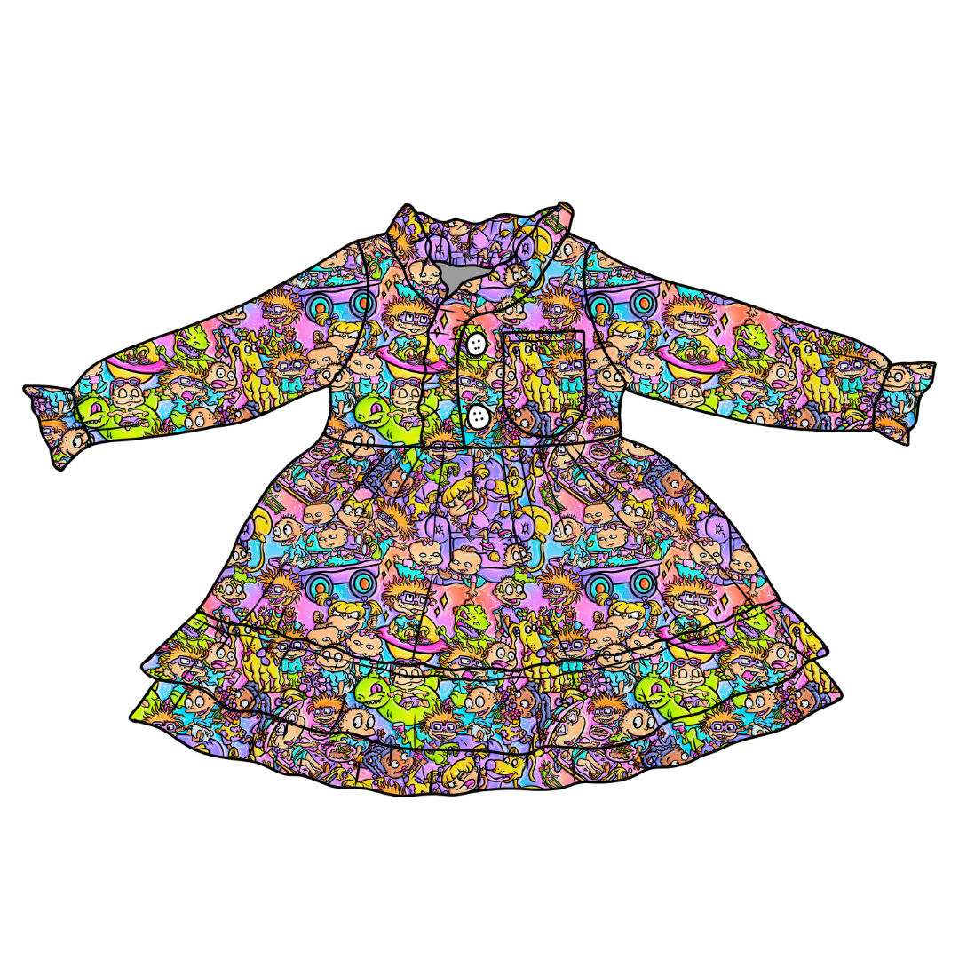 90's Playdate Emerald Bamboo Long Sleeve Lounge Dress - PRE ORDER