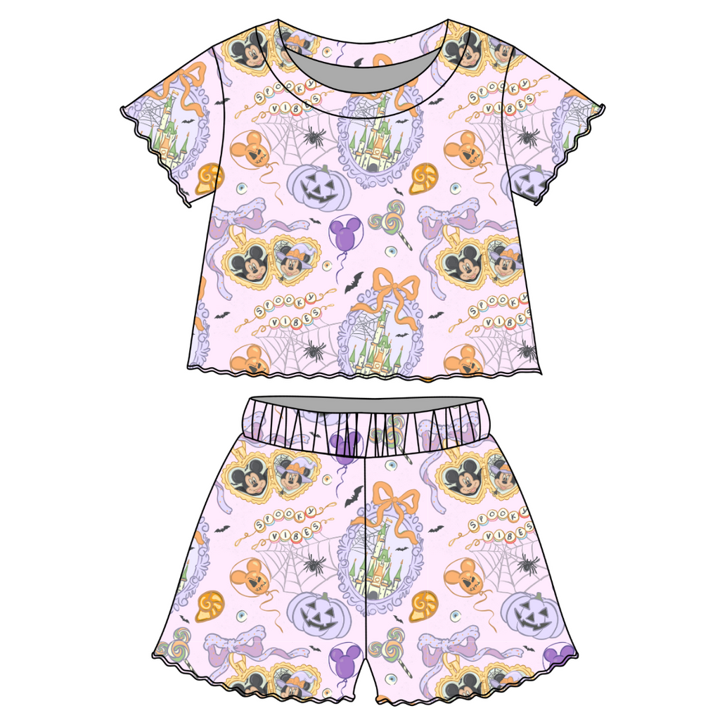 Too Cute Too Spook - Orchid Ruffle Short Sleeve Short Set Bamboo - PRE ORDER