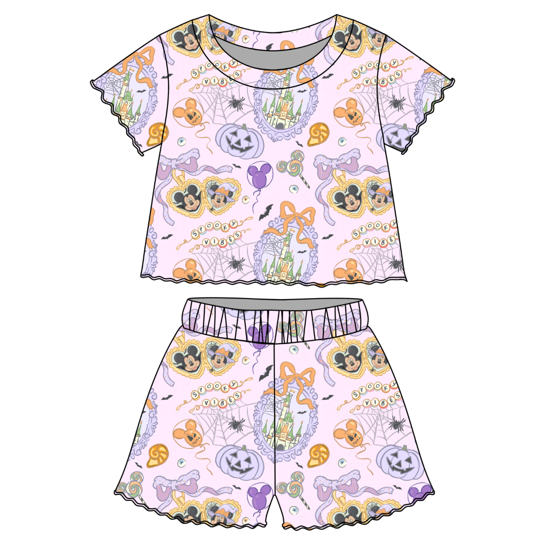 Too Cute Too Spook - Orchid Ruffle Short Sleeve Short Set Bamboo - PRE ORDER