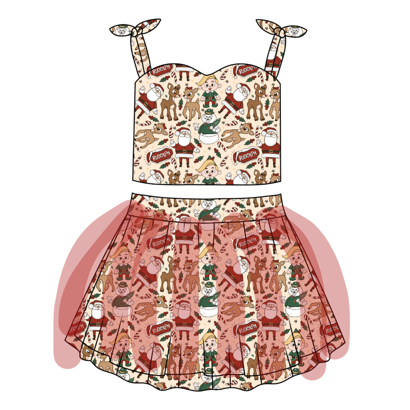Red Nose Glimmer Tulle Skirt Set - Knit - Pre Order - Christmas Special