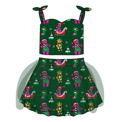 Dino Days of Christmas Glimmer Tulle Skirt Set - Knit - Pre Order - Christmas Special