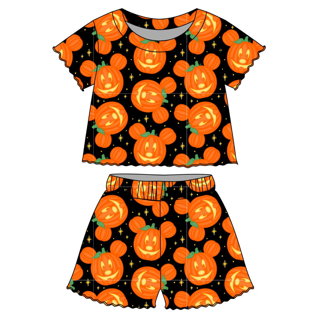 Pumpkin Ears - Orchid Ruffle Short Sleeve Short Set Bamboo - PRE ORDER