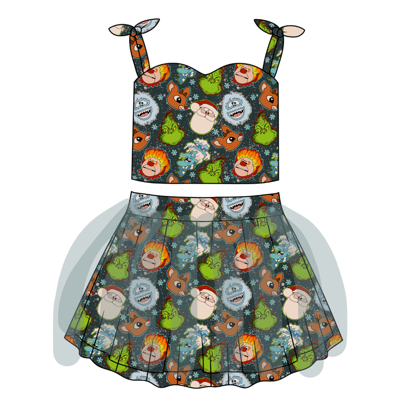 Classic Christmas Mischief Glimmer Tulle Skirt Set - Knit - Pre Order - Christmas Special