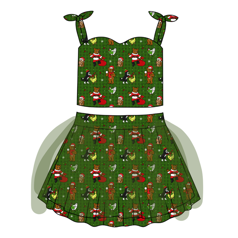 Cozy Cabin Christmas Glimmer Tulle Skirt Set - Knit - Pre Order - Christmas Special