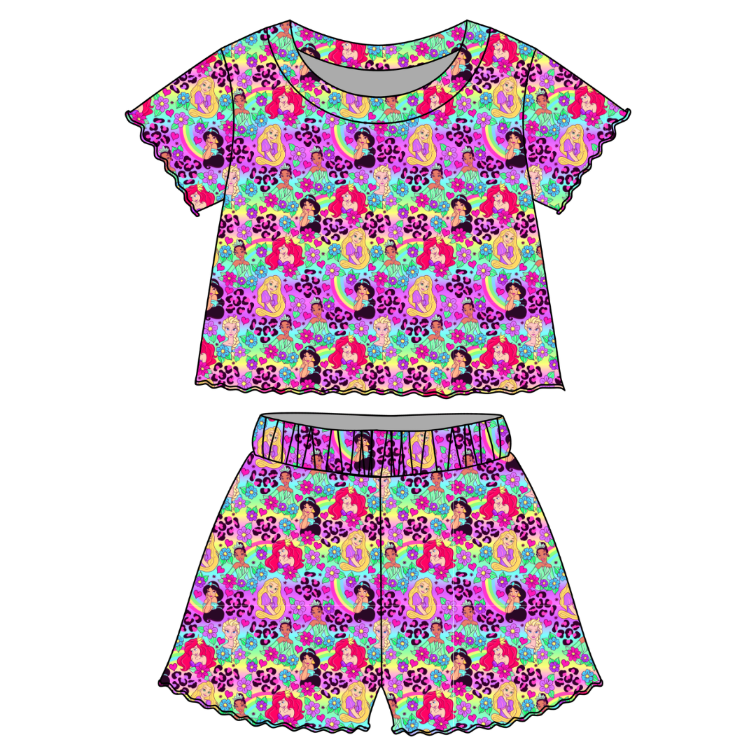 Dream Girl Era Orchid Ruffle Short Sleeve Short Set Bamboo - PRE ORDER