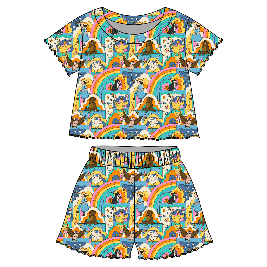 Painted Skys Orchid Ruffle Short Sleeve Short Set Bamboo - PRE ORDER
