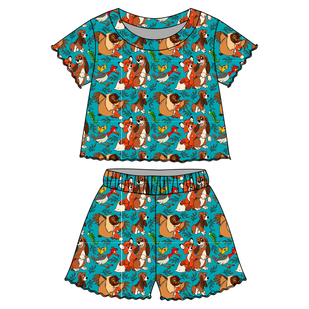 Friends Forever Orchid Ruffle Short Sleeve Short Set Bamboo - PRE ORDER