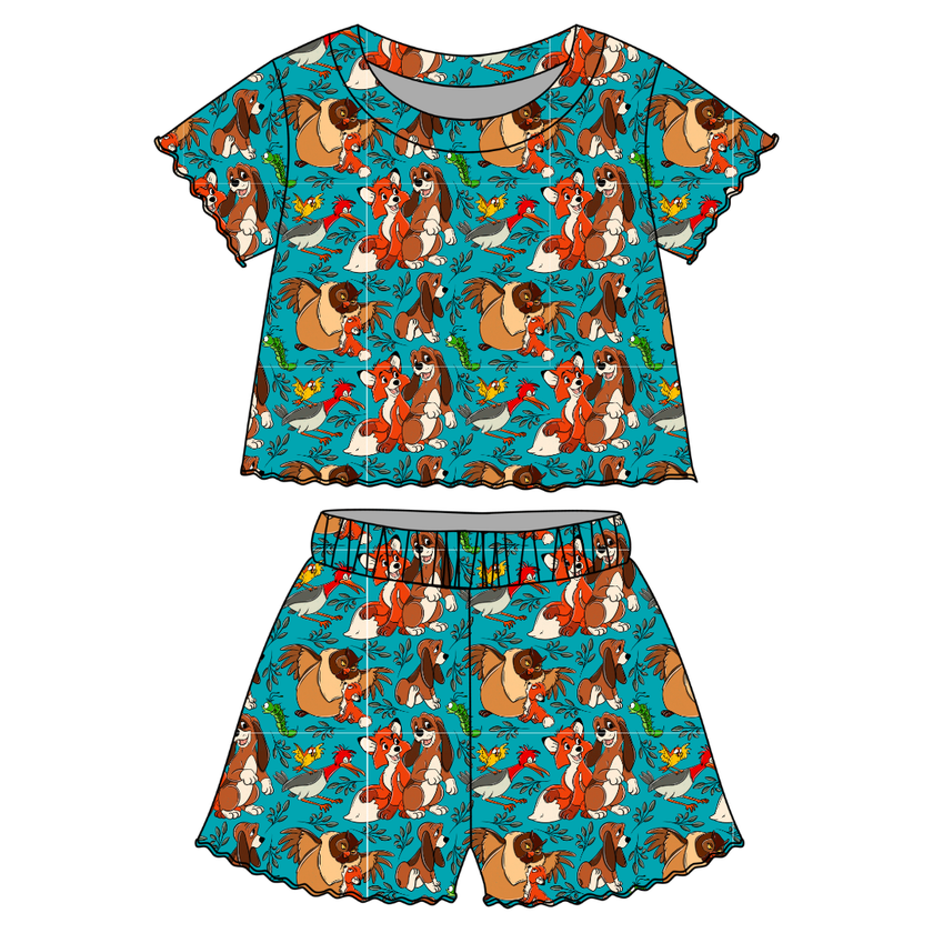 Friends Forever Orchid Ruffle Short Sleeve Short Set Bamboo - PRE ORDER