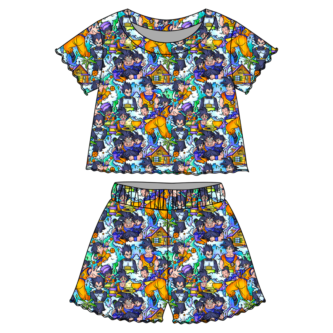 Limitless Orchid Ruffle Short Sleeve Short Set Bamboo - PRE ORDER