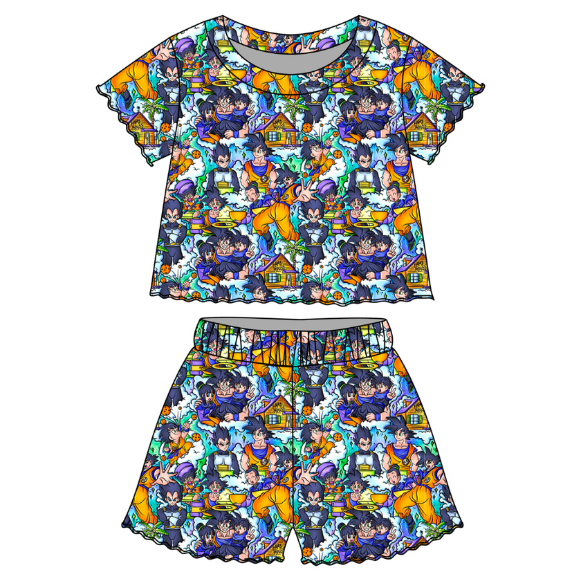 Limitless Orchid Ruffle Short Sleeve Short Set Bamboo - PRE ORDER