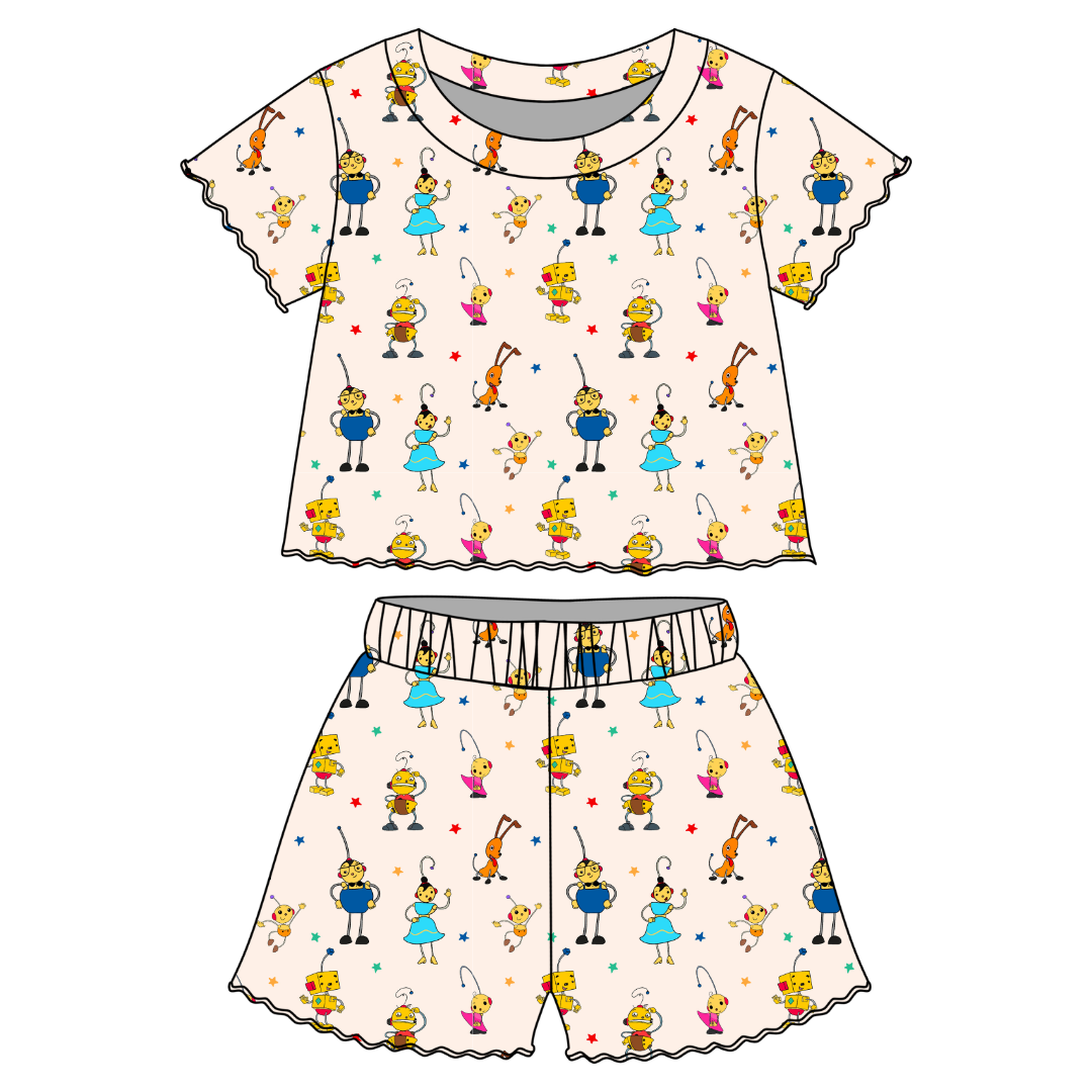Playtime Pals Orchid Ruffle Short Sleeve Short Set Bamboo - PRE ORDER