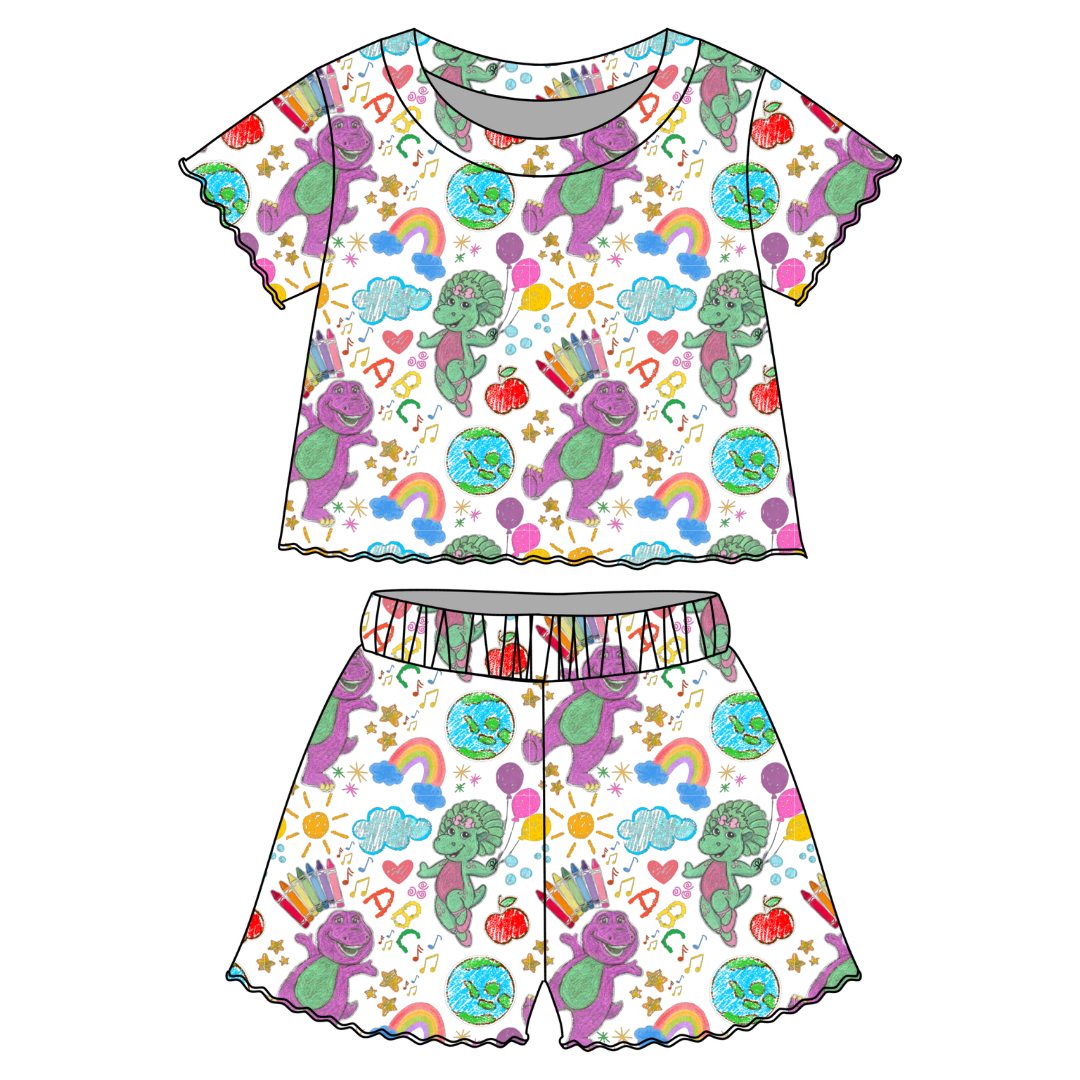 Learning is Magic Orchid Ruffle Short Sleeve Short Set Bamboo - PRE ORDER