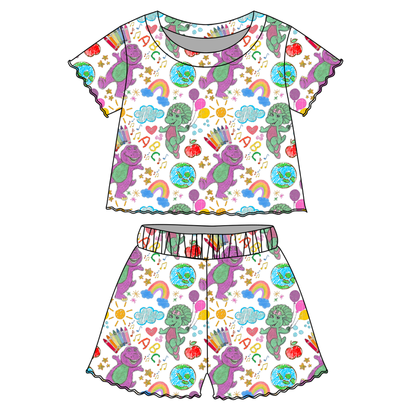 Learning is Magic Orchid Ruffle Short Sleeve Short Set Bamboo - PRE ORDER