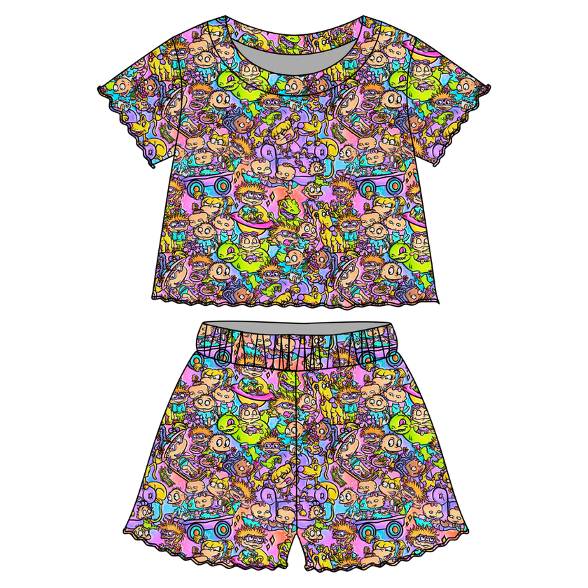 90's Playdate Orchid Ruffle Short Sleeve Short Set Bamboo - PRE ORDER