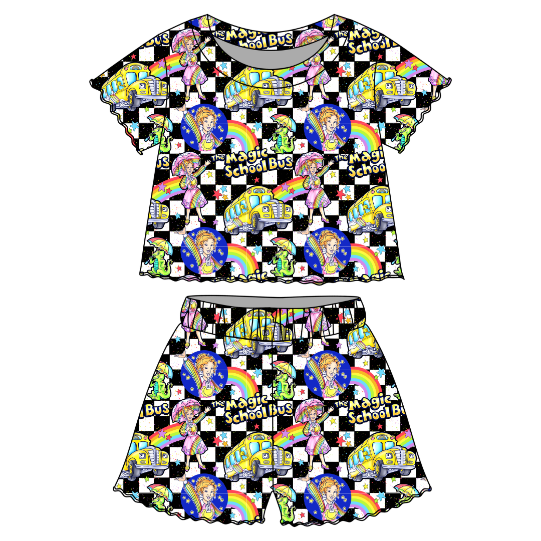 Magic School  Days Orchid Ruffle Short Sleeve Short Set Bamboo - PRE ORDER