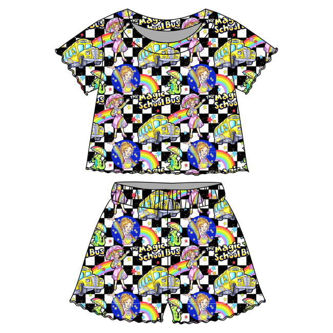 Magic School  Days Orchid Ruffle Short Sleeve Short Set Bamboo - PRE ORDER