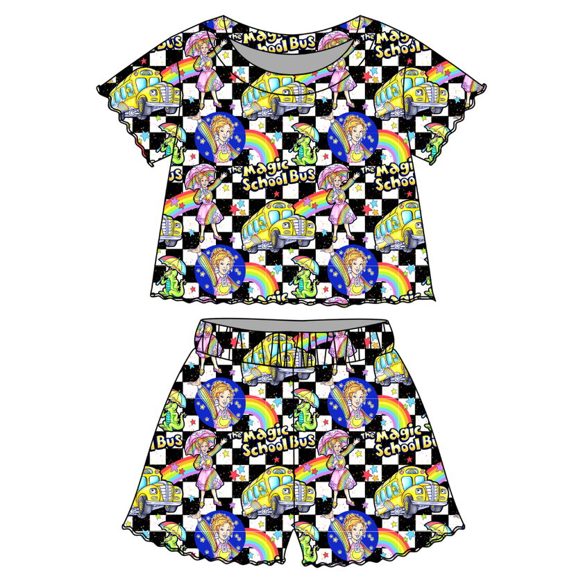 Magic School  Days Orchid Ruffle Short Sleeve Short Set Bamboo - PRE ORDER