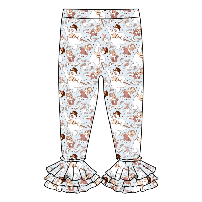 Jolly Snowman - Blue Juniper Ruffle Leggings - Knit - Pre Order - Christmas Special