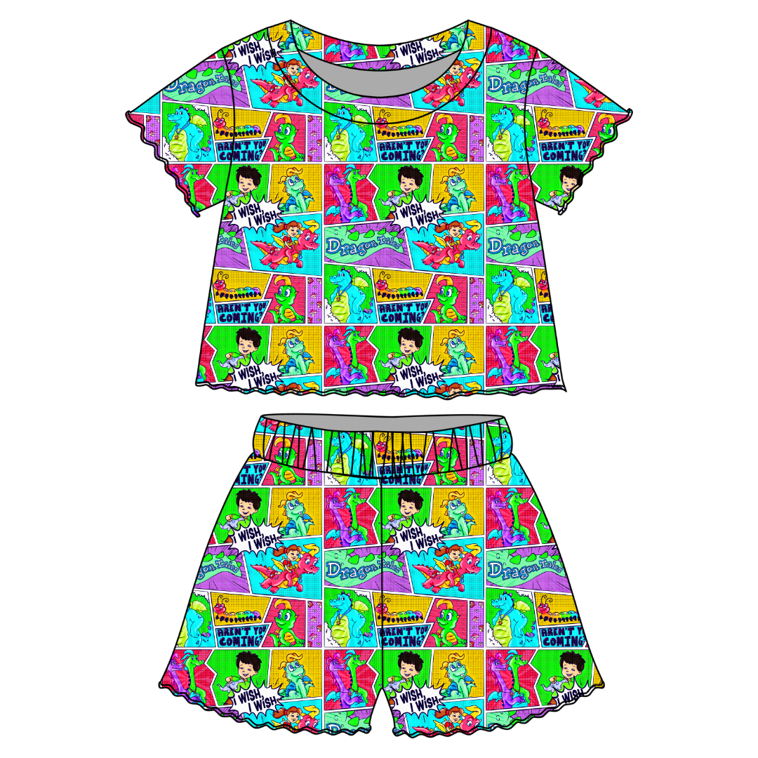 Dragon Dreams Orchid Ruffle Short Sleeve Short Set Bamboo - PRE ORDER