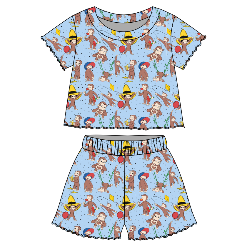 Curious Adventures Orchid Ruffle Short Sleeve Short Set Bamboo - PRE ORDER