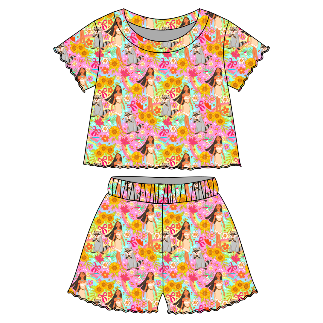 Wild & Free Orchid Ruffle Short Sleeve Short Set Bamboo - PRE ORDER