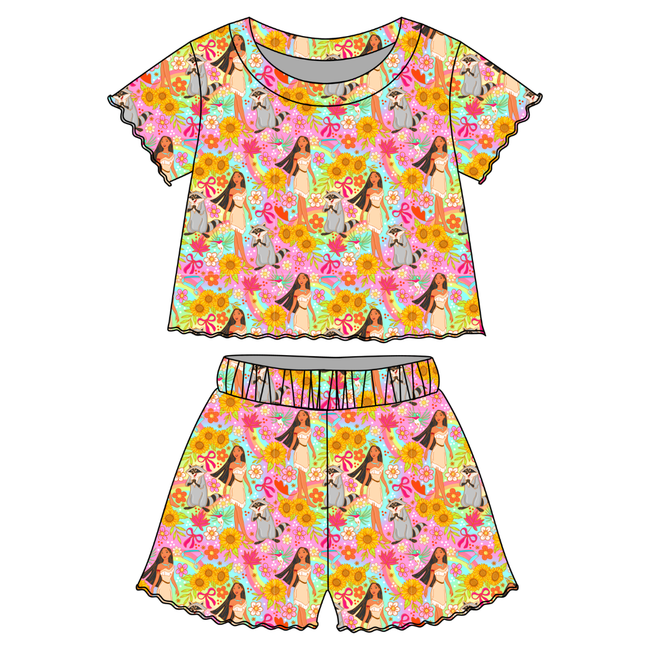 Wild & Free Orchid Ruffle Short Sleeve Short Set Bamboo - PRE ORDER