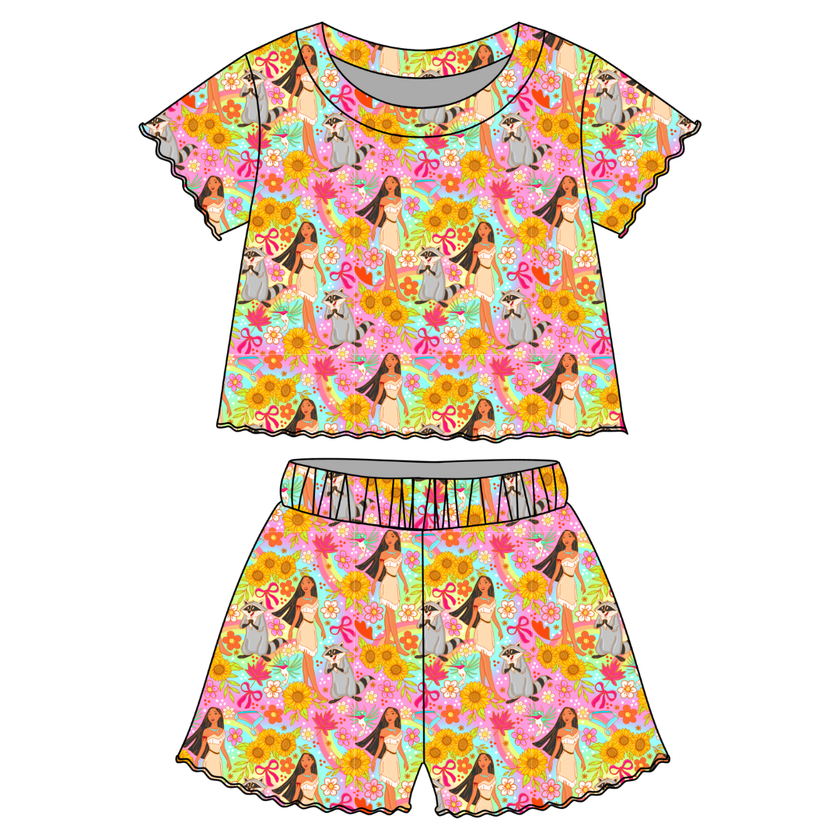 Wild & Free Orchid Ruffle Short Sleeve Short Set Bamboo - PRE ORDER