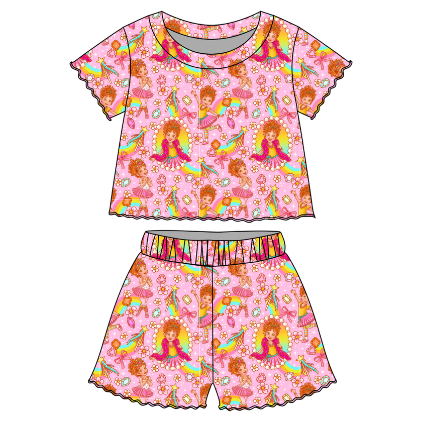 Fancy Schmancy Orchid Ruffle Short Sleeve Short Set Bamboo - PRE ORDER